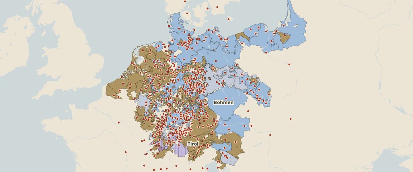 Ausschnitt der Karte: Territorien und Konfessionen im Reich um 1555